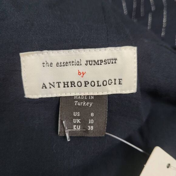 NWT Anthropologie The Essential Pinstripe Jumpsuit Sz 6 Navy Blue White Straight - Picture 8 of 13